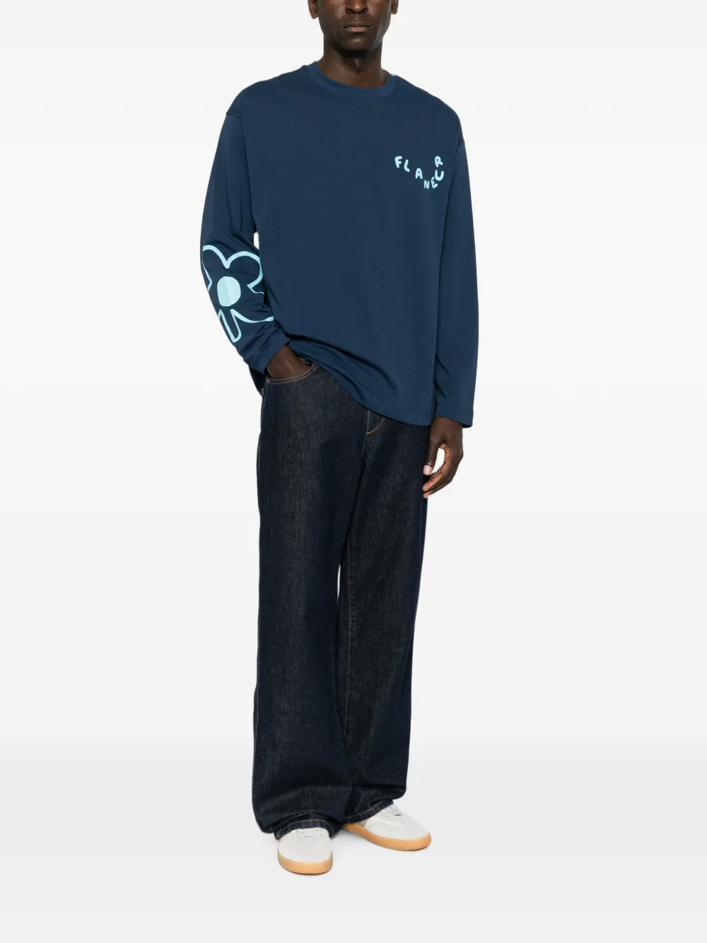 FLÂNEUR Blossom T-shirt met lange mouwen en logoprint Blauw