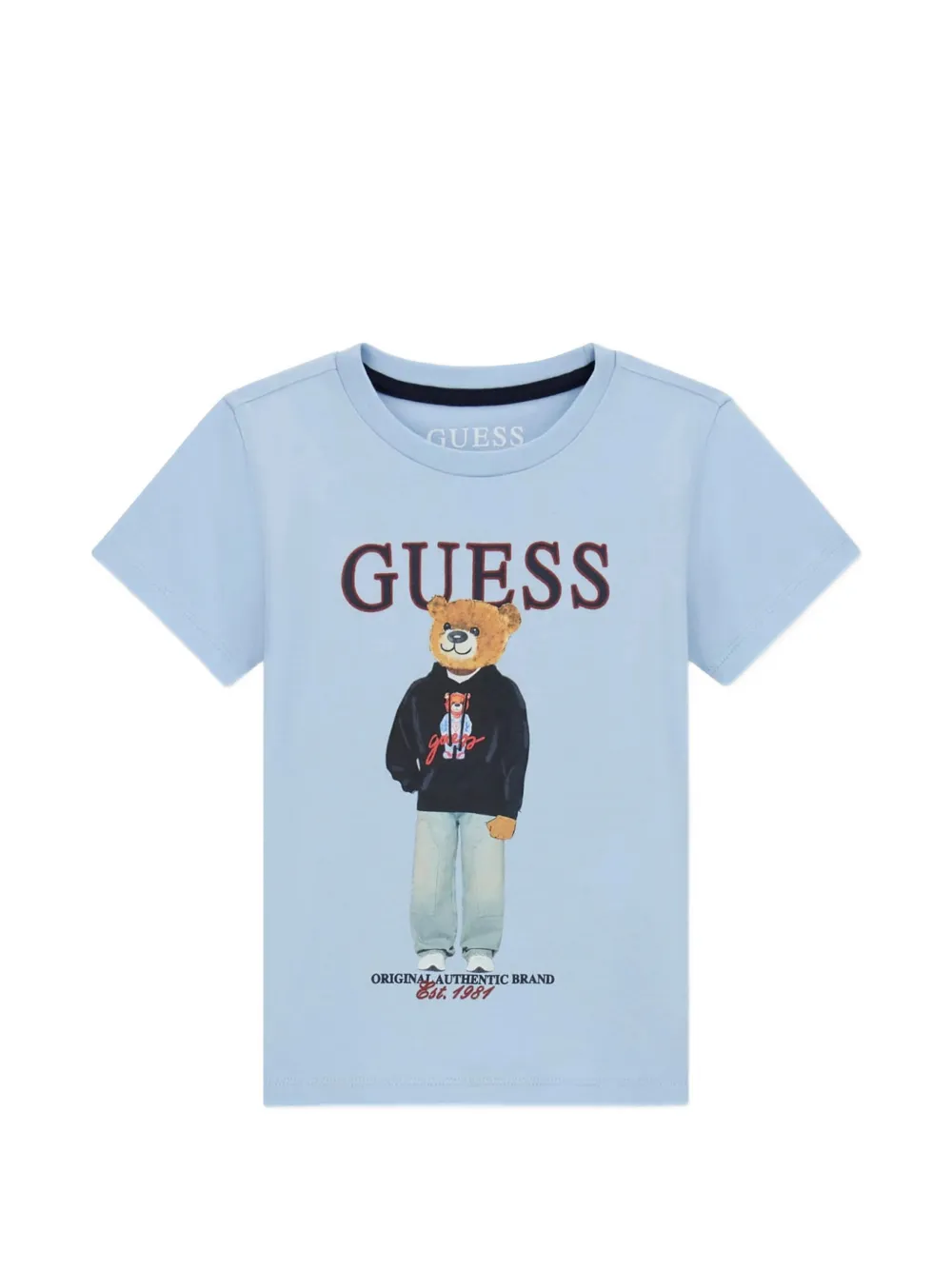guess kids teddy-bear print logo-print T-shirt - Blu