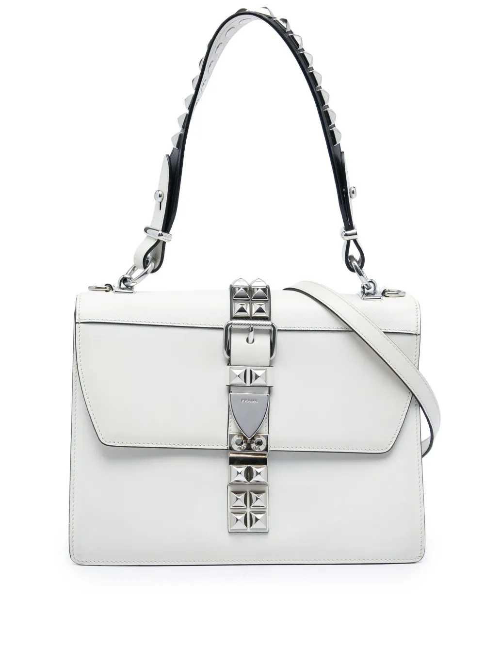 Prada Pre-Owned 2010-2026 City Elektra Satchel-Tasche aus Kalbs- und Saffiano-Leder mit Nieten - Weiß