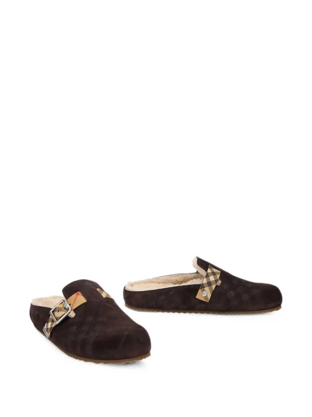 Burberry check-strap shearling-lined slippers Bruin