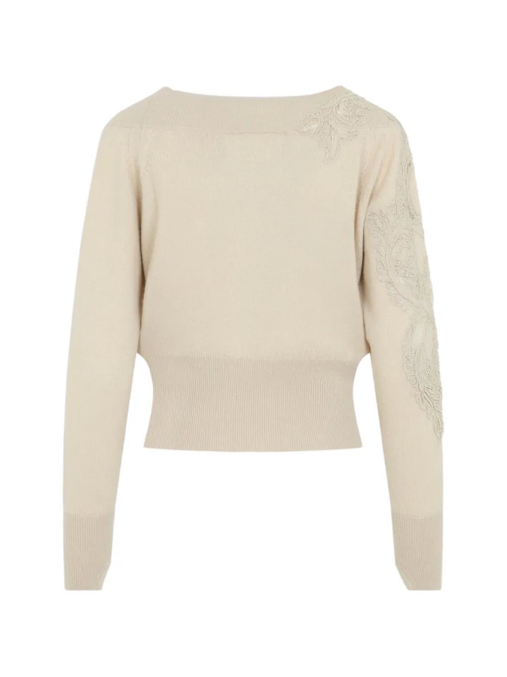 Ermanno Scervino lace-embellished cashmere sweater Beige