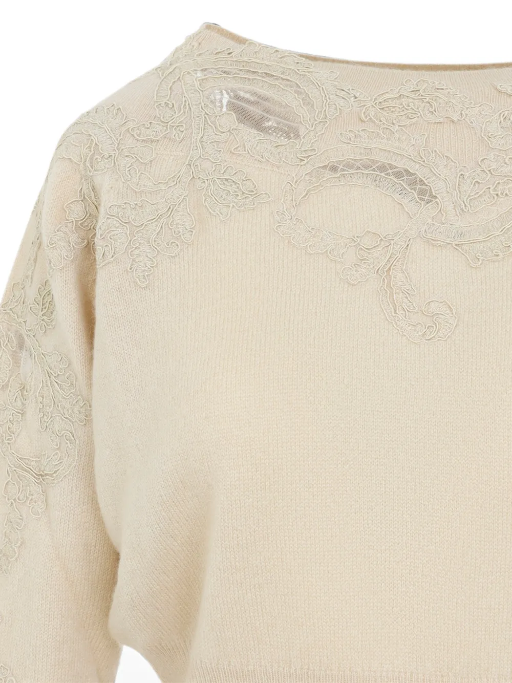 Ermanno Scervino lace-embellished cashmere sweater Beige