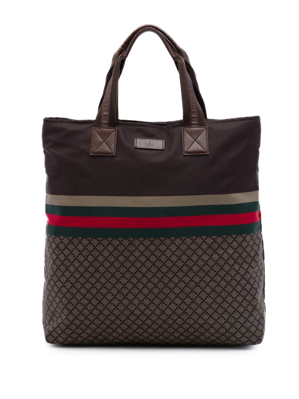 Gucci Pre-Owned Borsa tote in nylon con decorazione Web 2016-2026 - Marrone