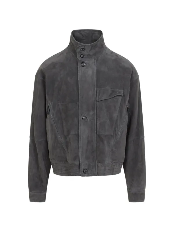 Giorgio Armani suede-finish button-up Leather Jacket | Grey