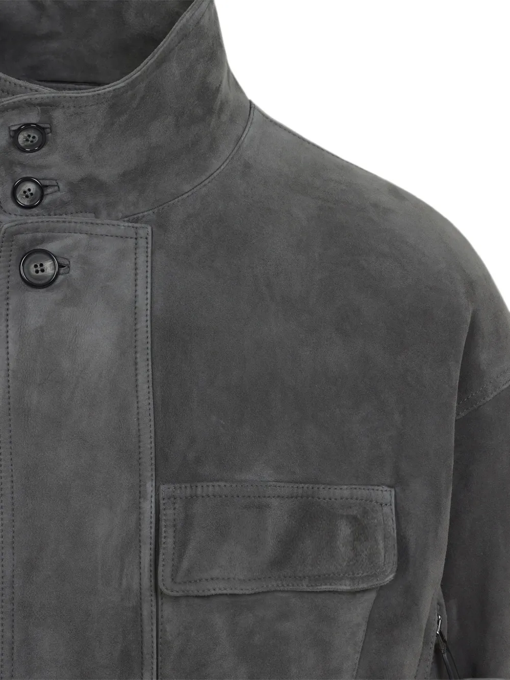 Giorgio Armani Leren jack met suède afwerking en knopen Grijs