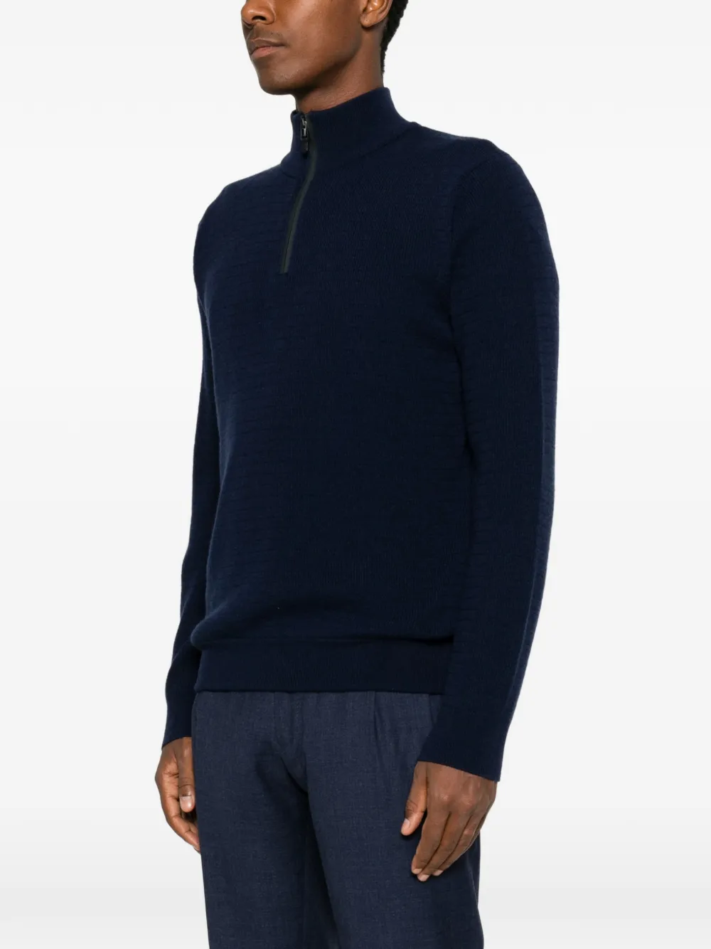 Canali Wafelgebreide trui met halve rits Blauw