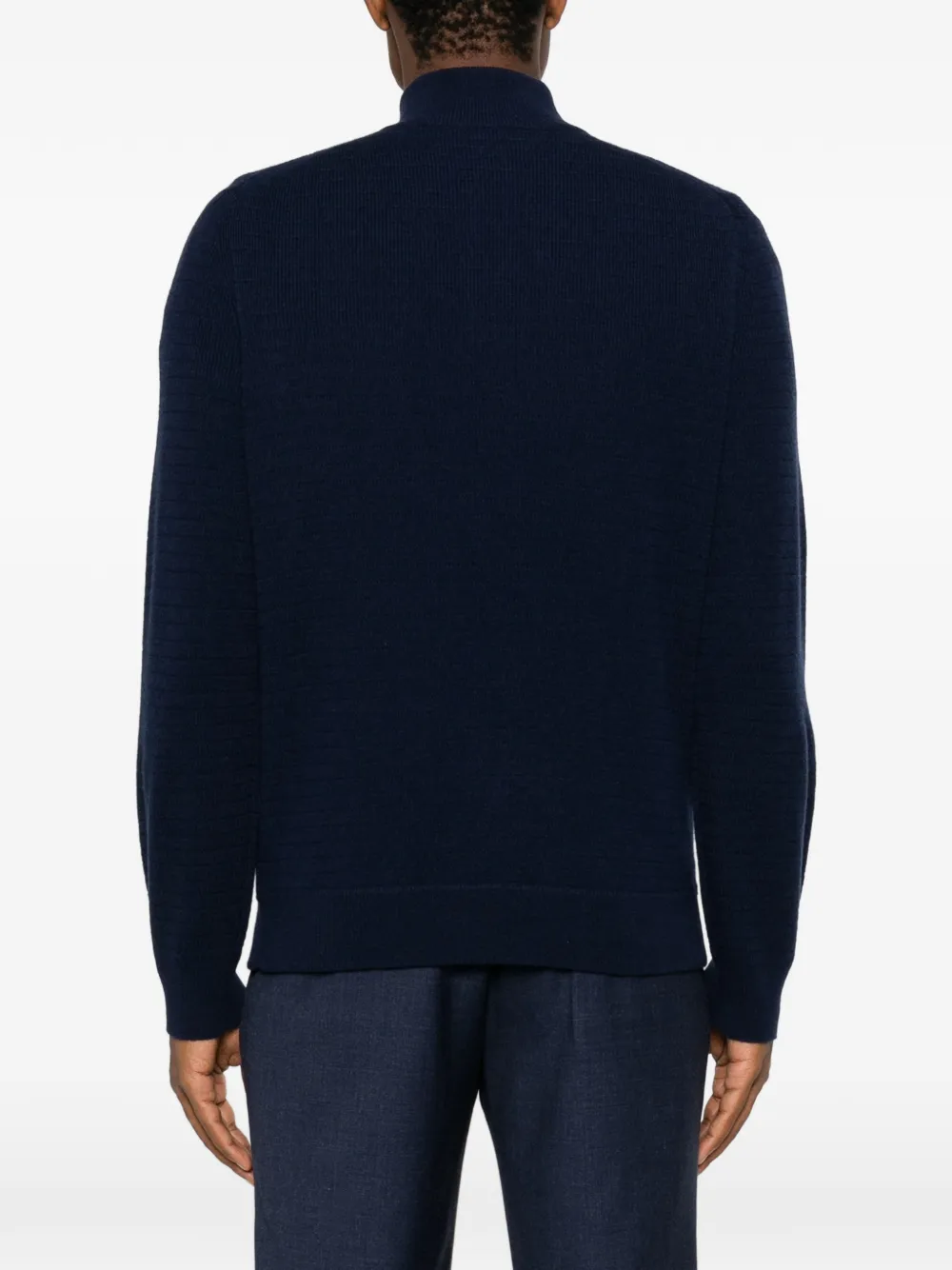 Canali Wafelgebreide trui met halve rits Blauw