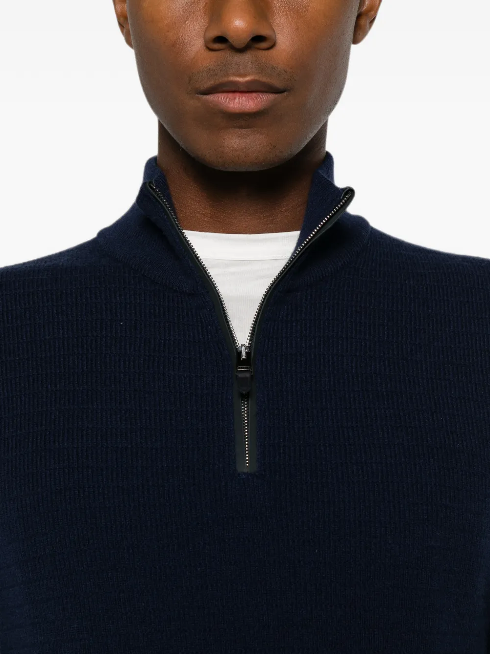 Canali Wafelgebreide trui met halve rits Blauw