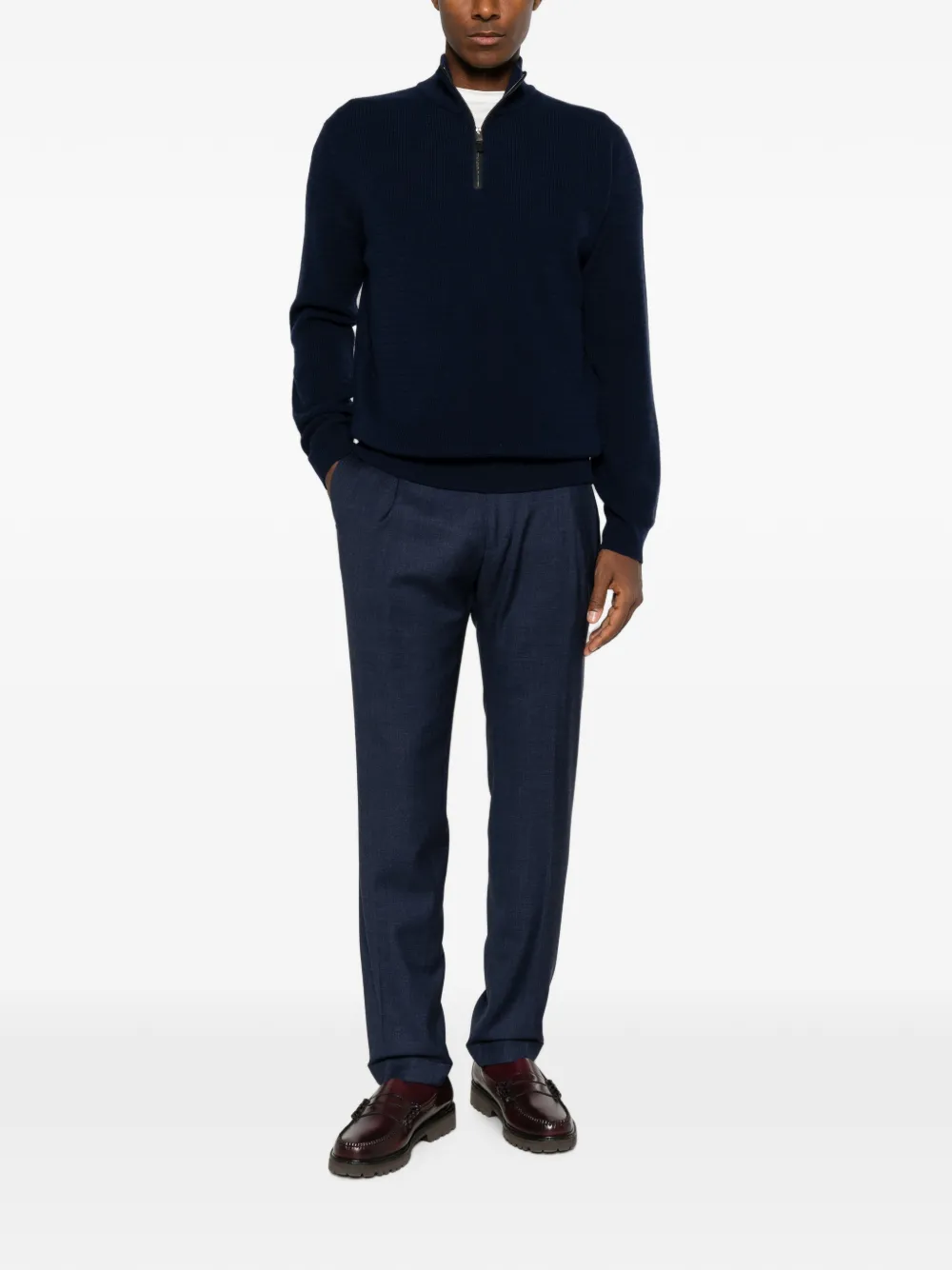 Canali Wafelgebreide trui met halve rits Blauw