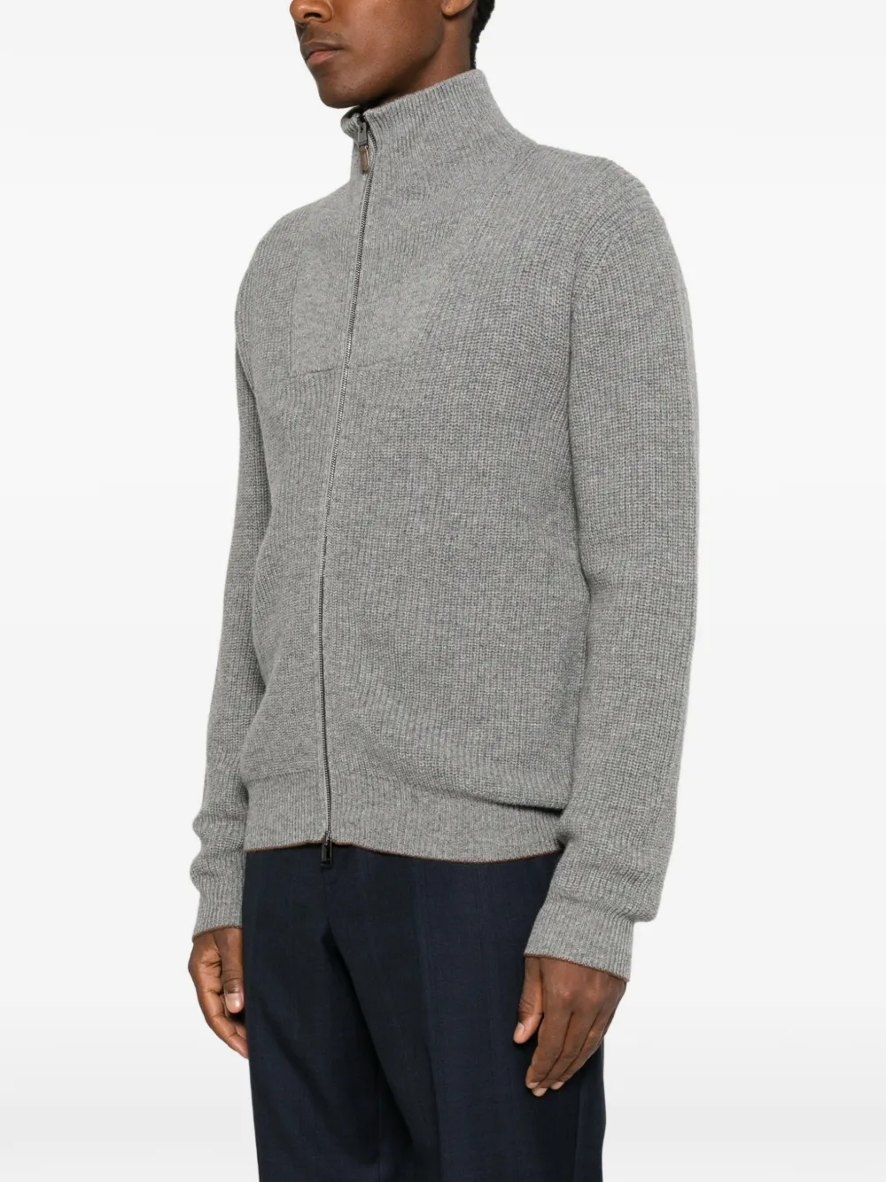 Canali Geribbeld vest met rits Grijs