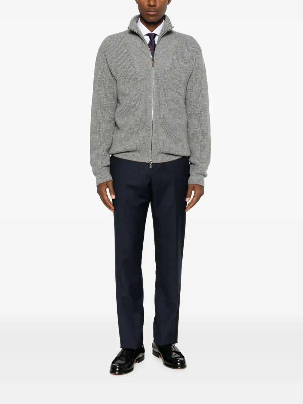 Canali Geribbeld vest met rits Grijs