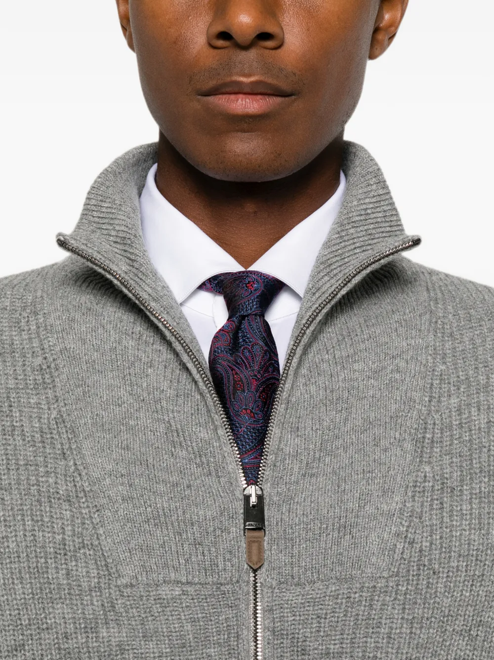 Canali Geribbeld vest met rits Grijs