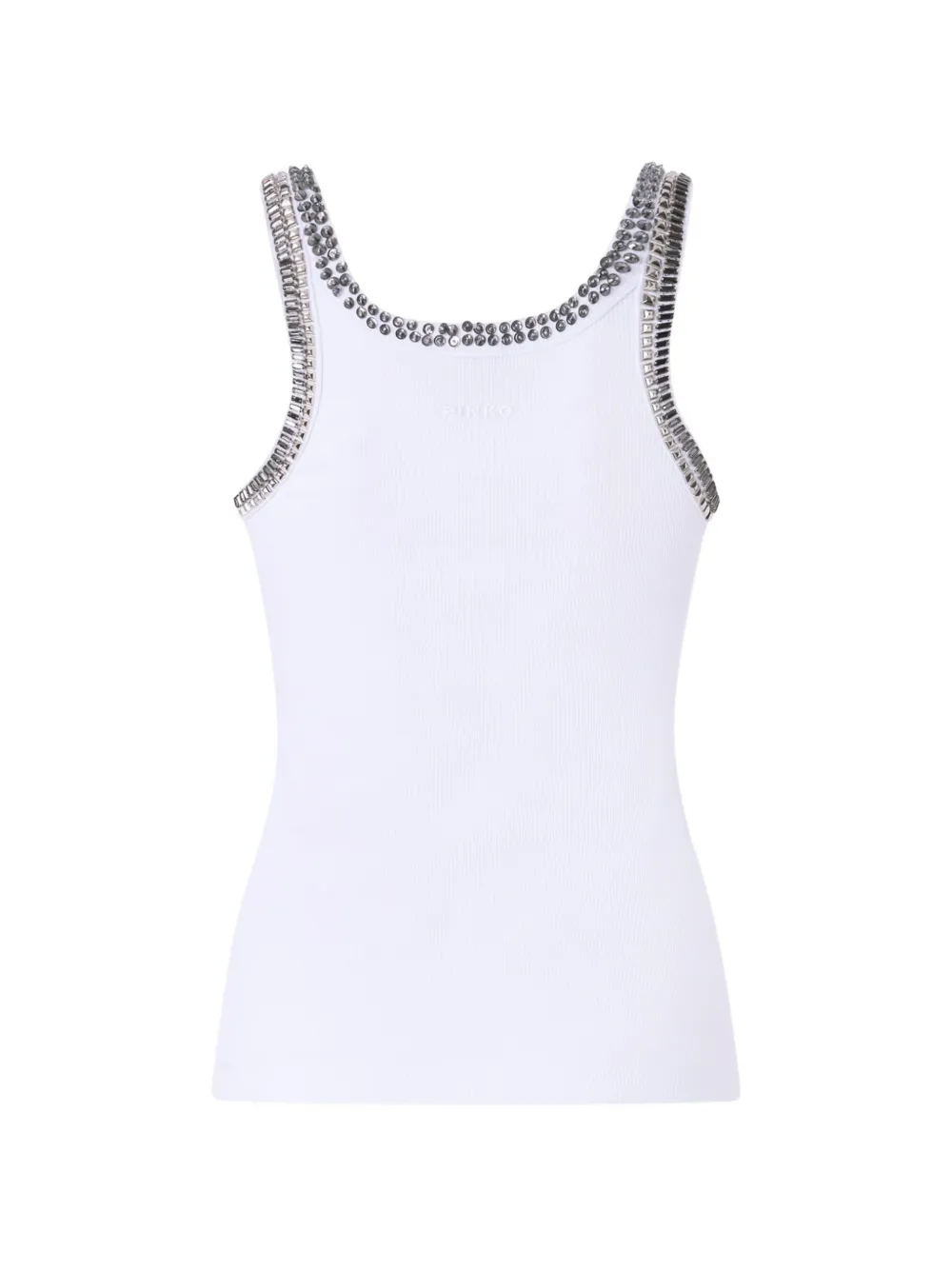 PINKO ribbed top with bejewelled embellishment - Bianco