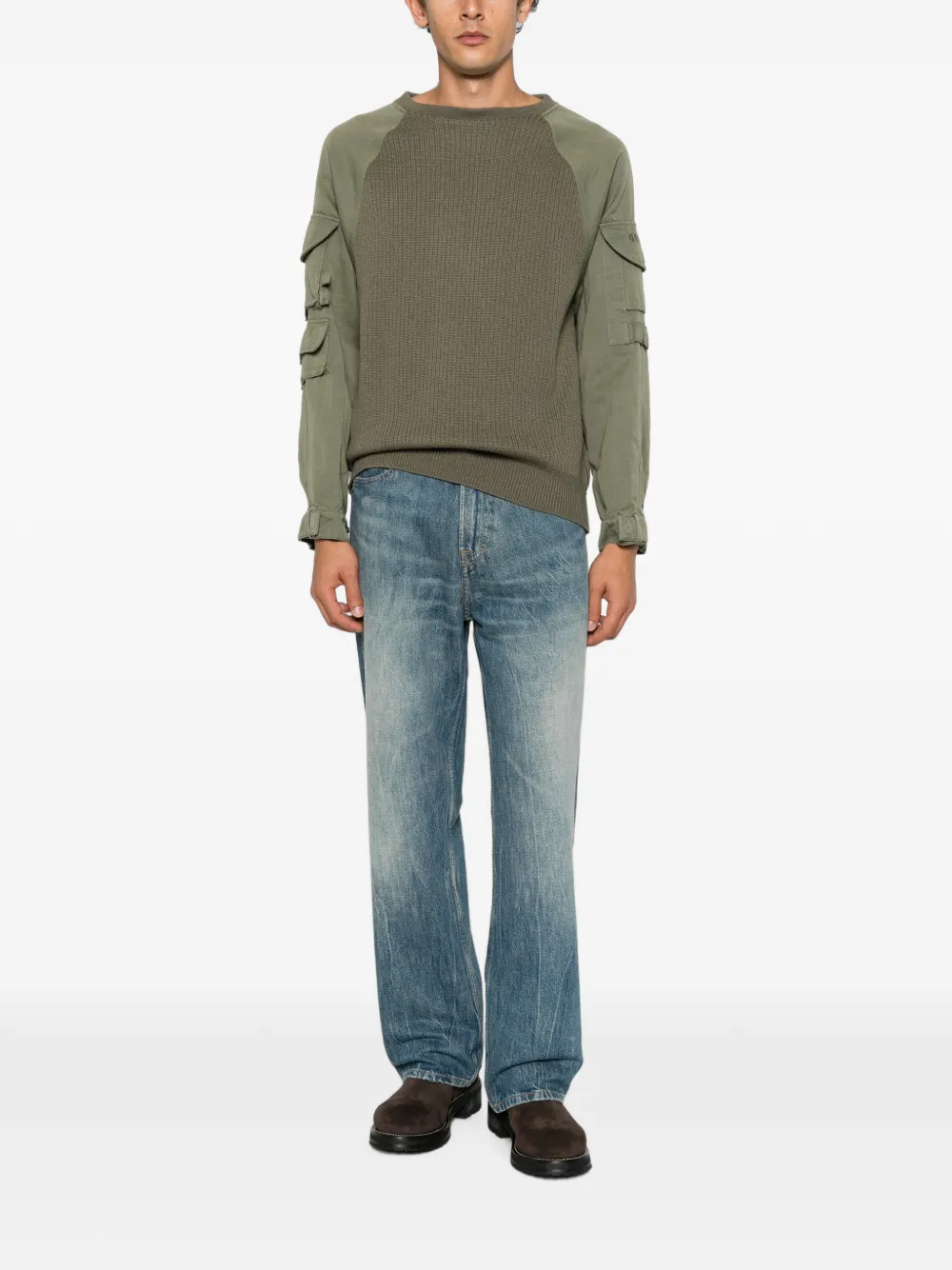 Balmain cargo-pocket panelled sweater Groen