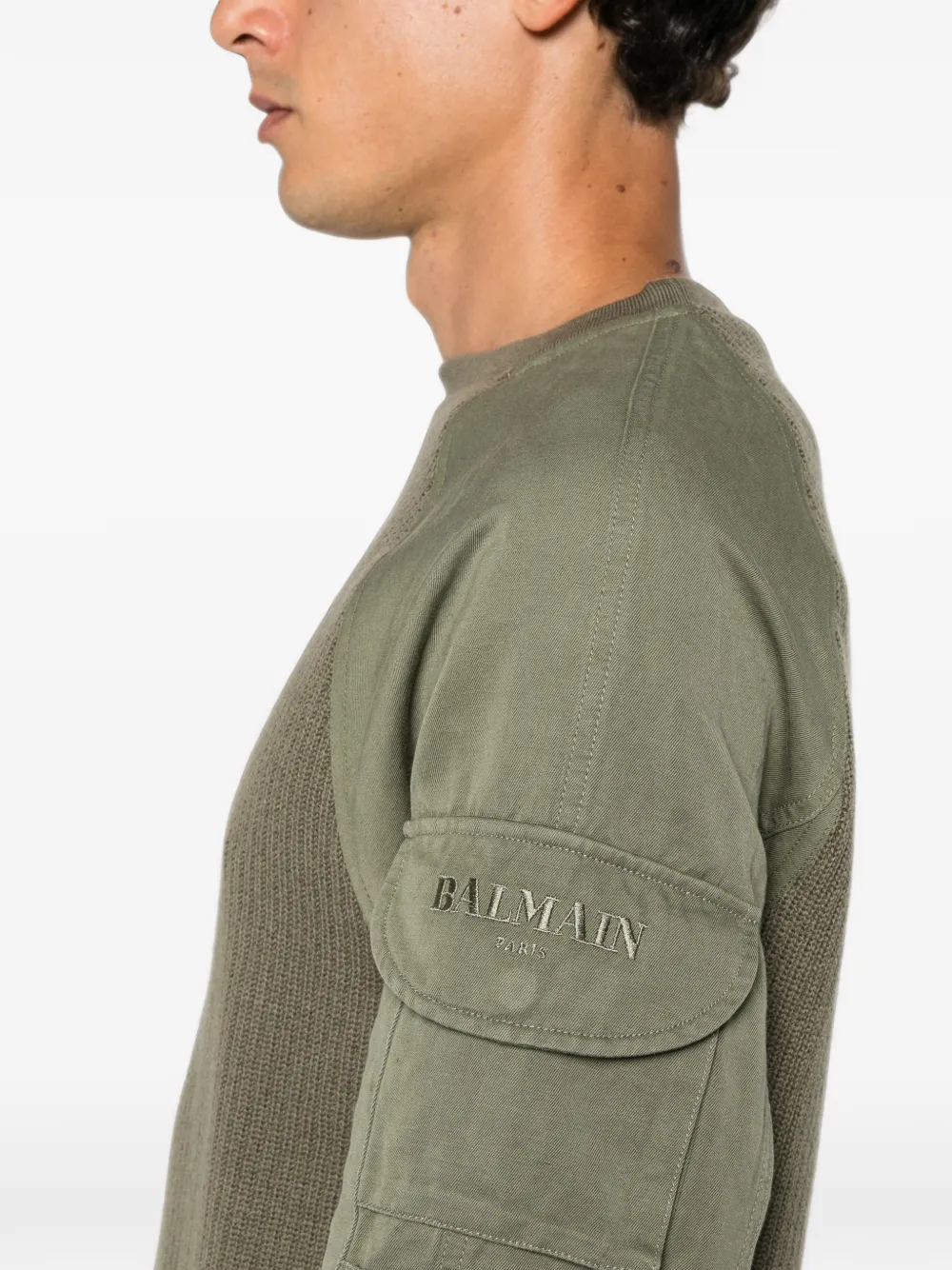 Balmain cargo-pocket panelled sweater Groen