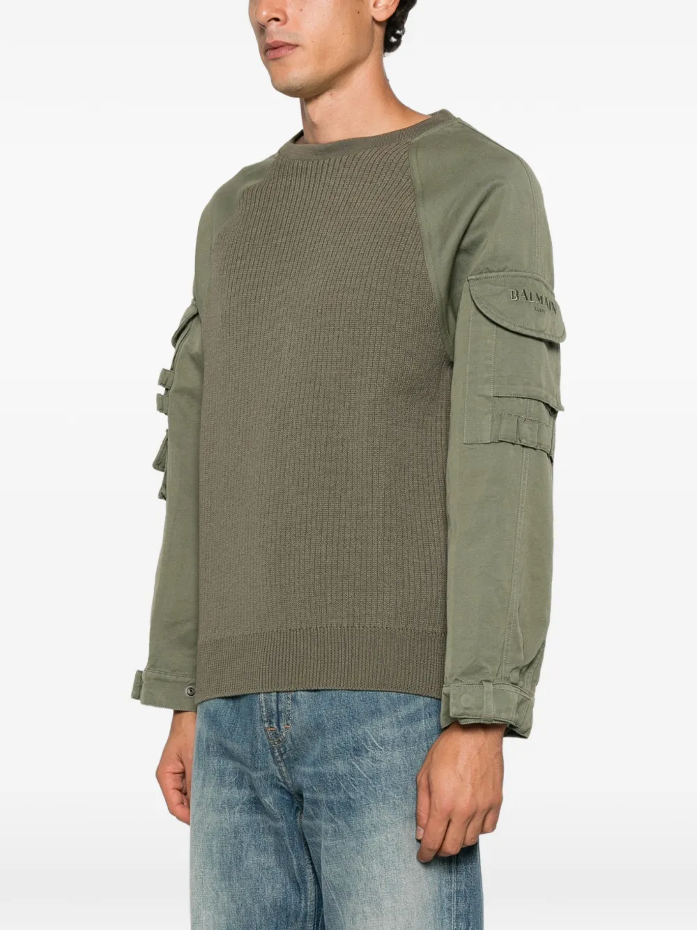 Balmain cargo-pocket panelled sweater Groen