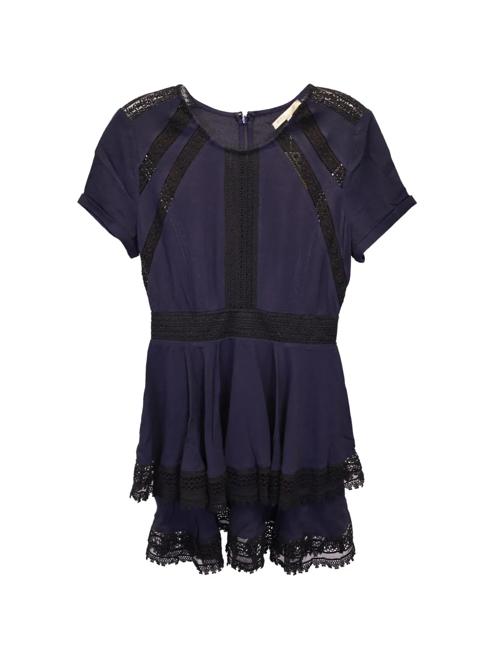 Pre-owned Maje Raglia Tiered Lace-inset Dress In Blue