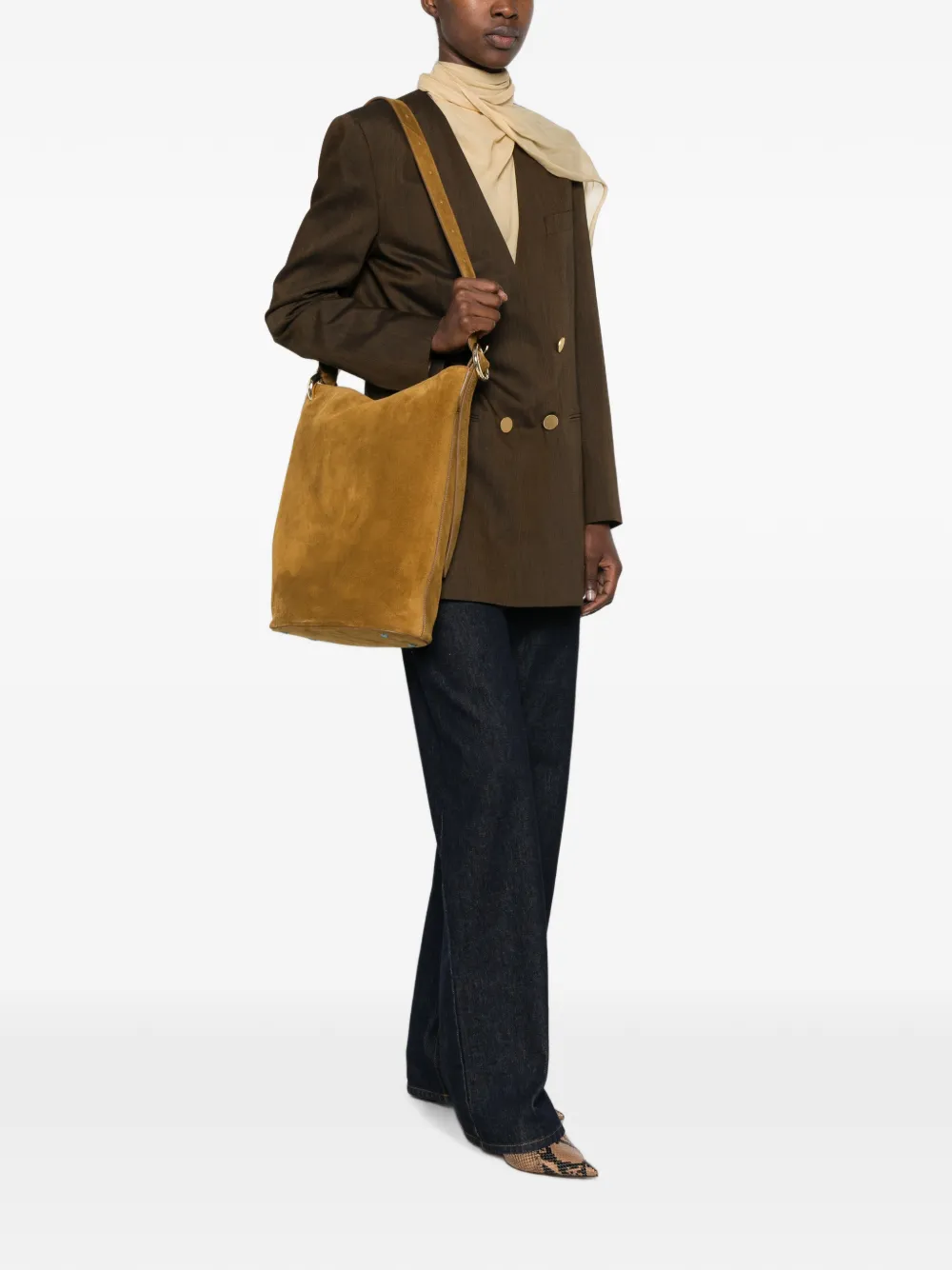 JOSEPH Fold suède bucket-tas Beige