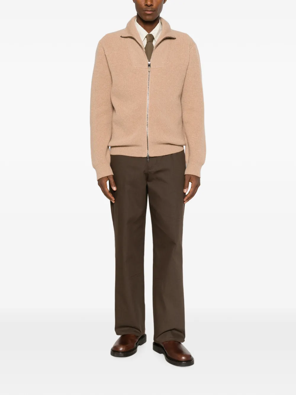 Canali Geribbelde trui met rits Beige