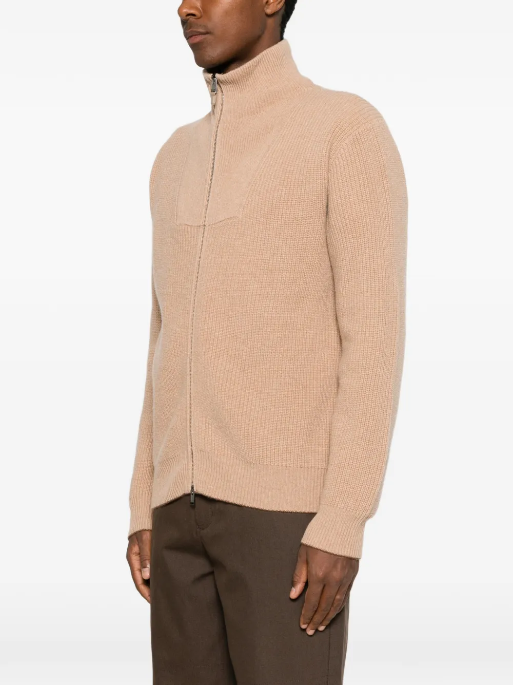 Canali Geribbelde trui met rits Beige