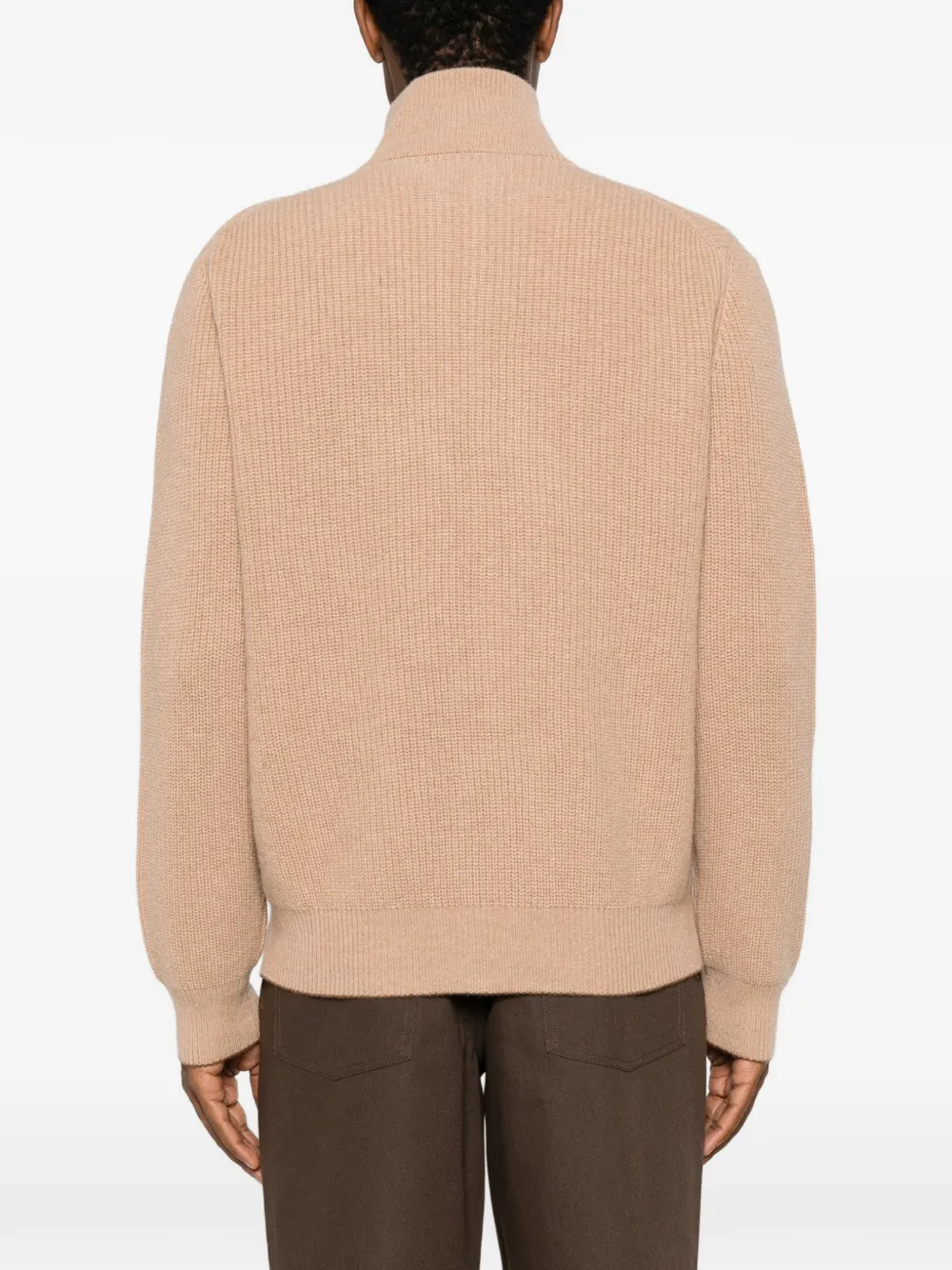 Canali Geribbelde trui met rits Beige