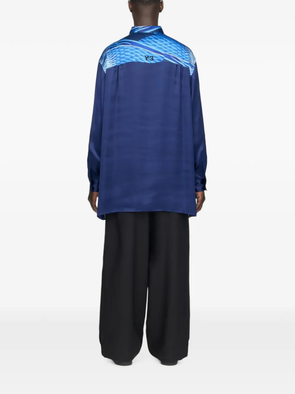 Y-3 satijnen overhemd met grafische print Blauw