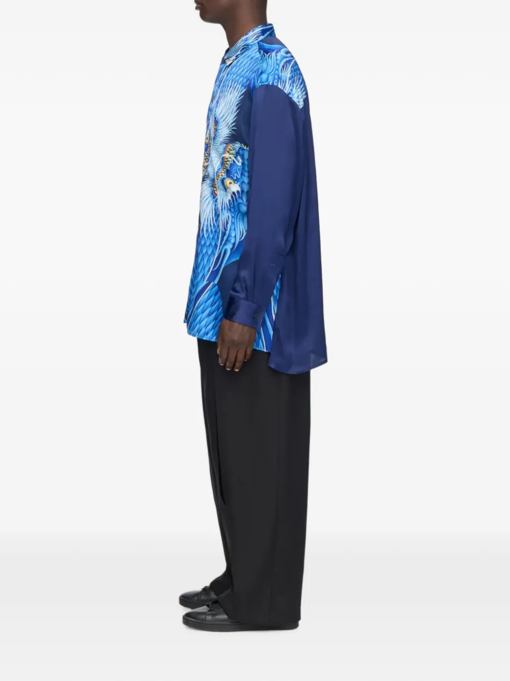 Y-3 satijnen overhemd met grafische print Blauw
