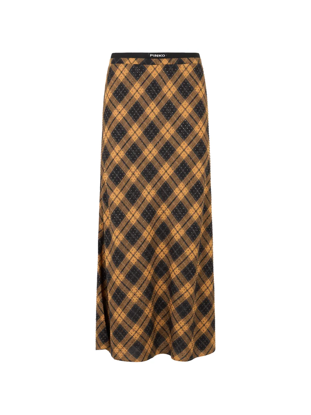 PINKO rhinestone-embellished tartan-print skirt - Nero