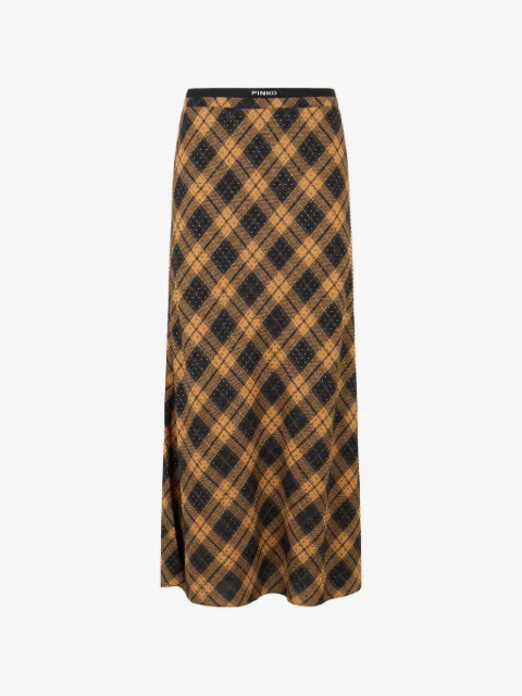 PINKO rhinestone-embellished tartan-print skirt