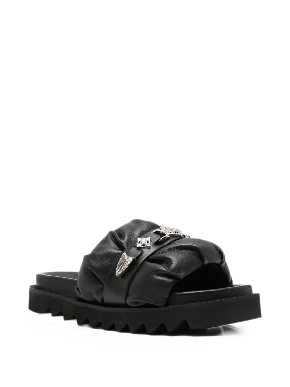 Toga Pulla ruched metal-embellished sandals Zwart