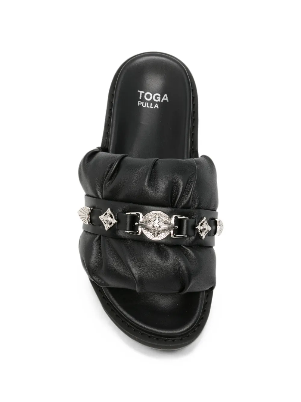 Toga Pulla ruched metal-embellished sandals Zwart