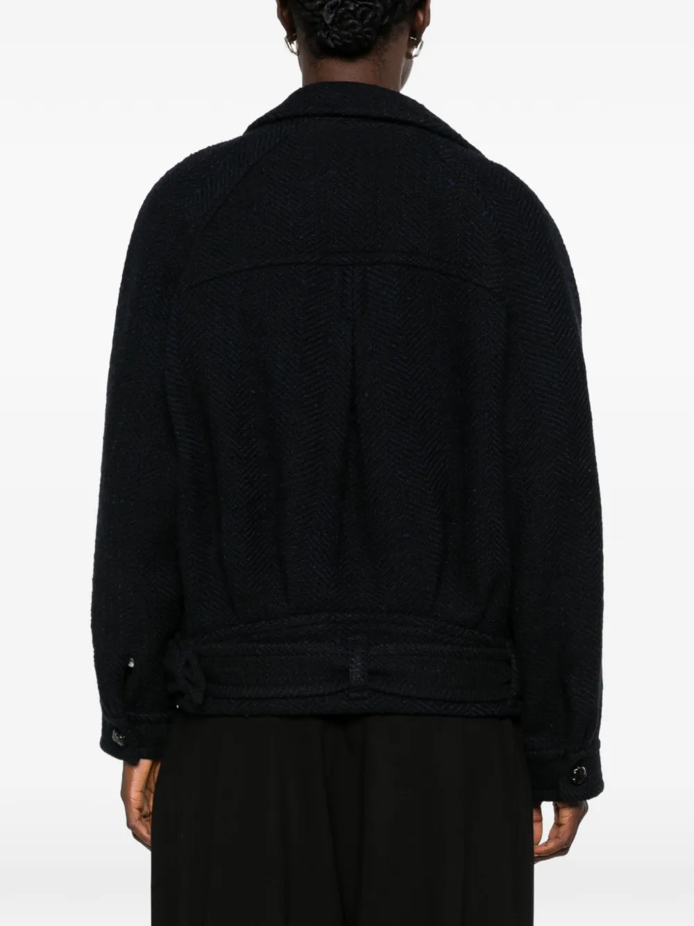ISABEL MARANT Elvane jas met dubbele rij knopen en geweven visgraatpatroon Blauw