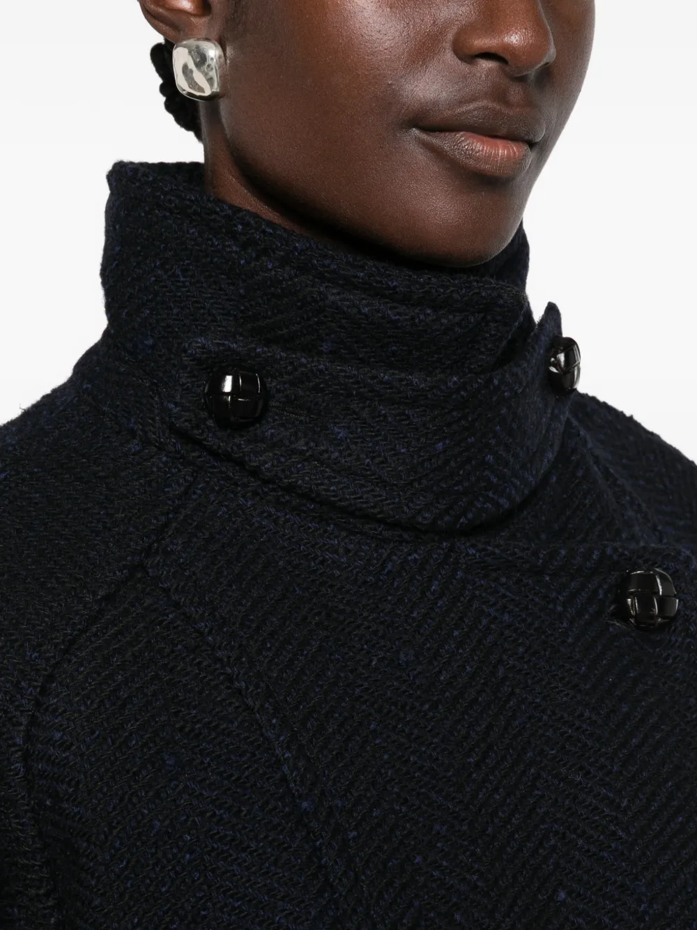 ISABEL MARANT Elvane jas met dubbele rij knopen en geweven visgraatpatroon Blauw