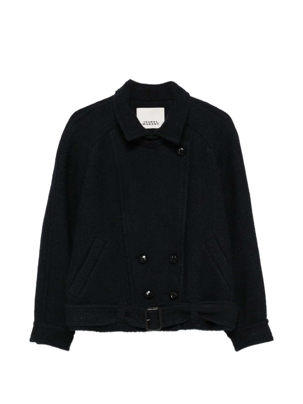 ISABEL MARANT Elvane double-breasted herringbone-weave coat - Blue