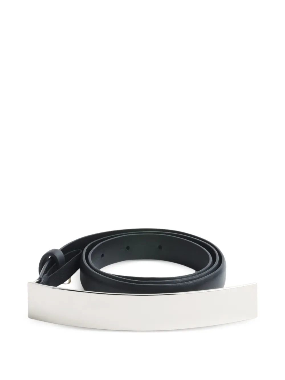 Mugler silver arched rectangle buckle belt - Nero