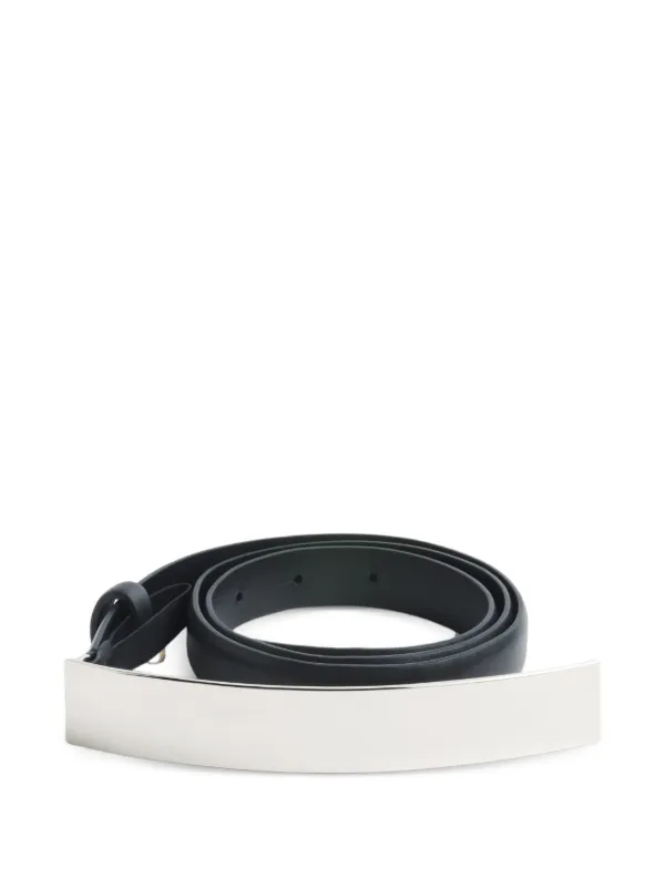 Mugler Silver Arched Rectangle Buckle Belt in Black