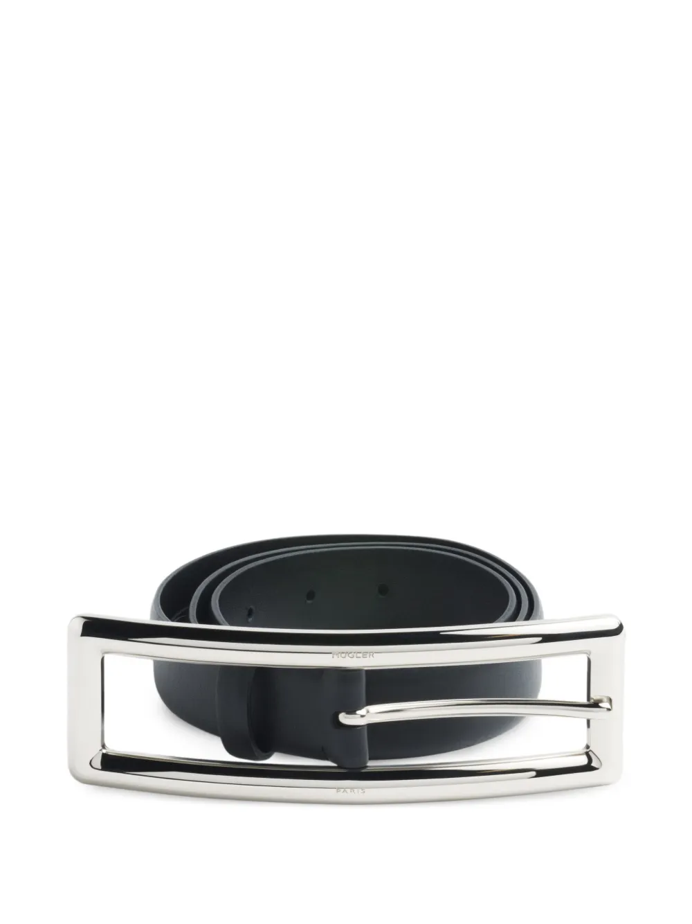 Mugler silver rectangle buckle belt - Nero