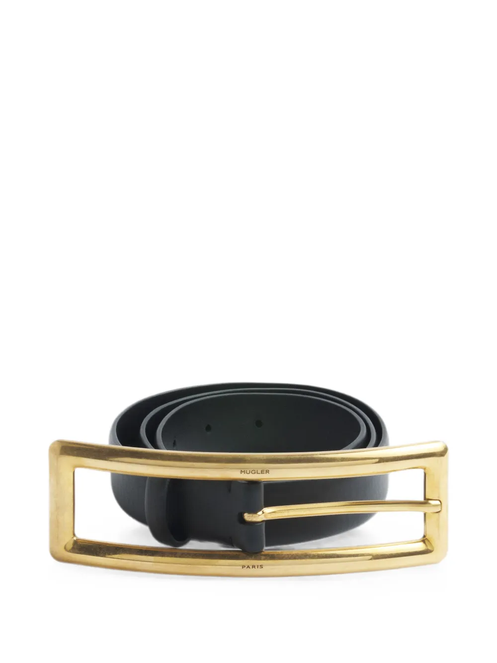 Mugler gold rectangle buckle belt - Nero