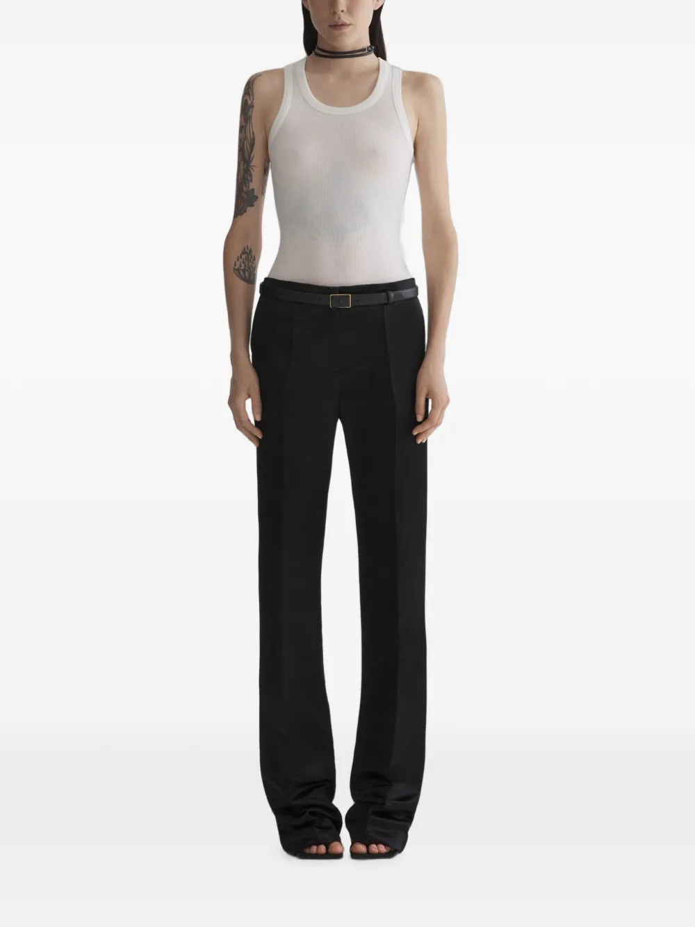 Mugler Gebroken witte geribbelde tanktop