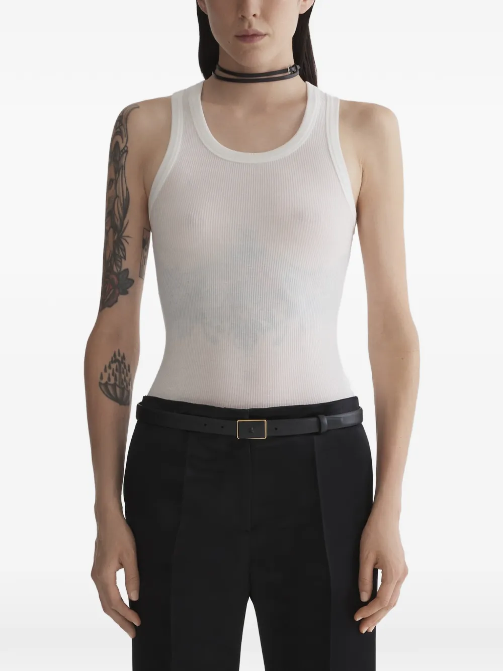Mugler off-white ribbed tank top - Bianco