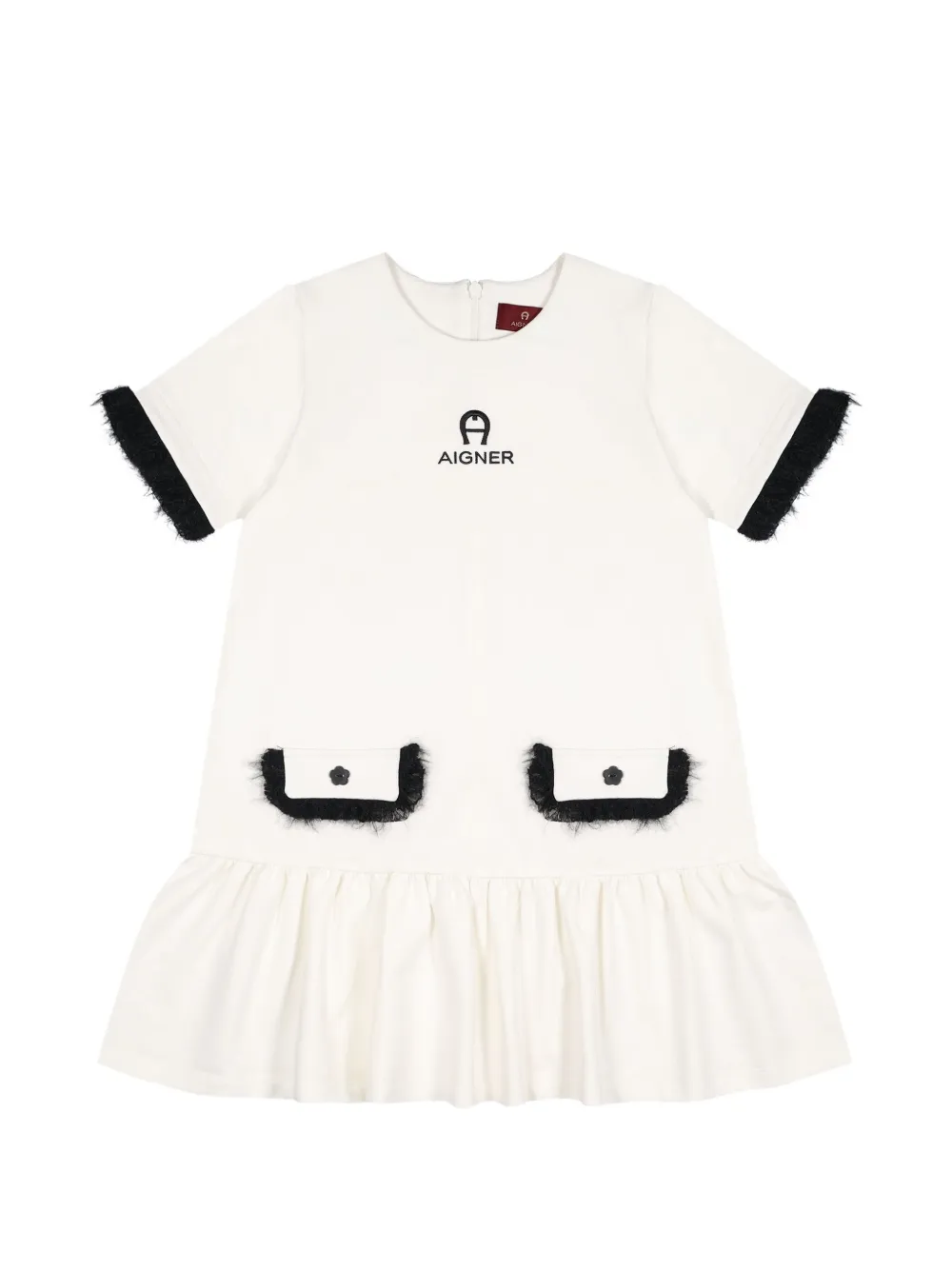 Aigner Kids logo-embroidered ruffled dress Wit