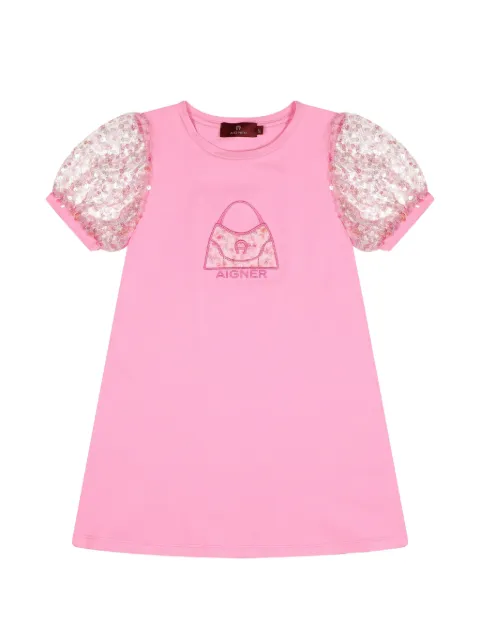 Aigner Kids sequin-embellished puff-sleeve dress