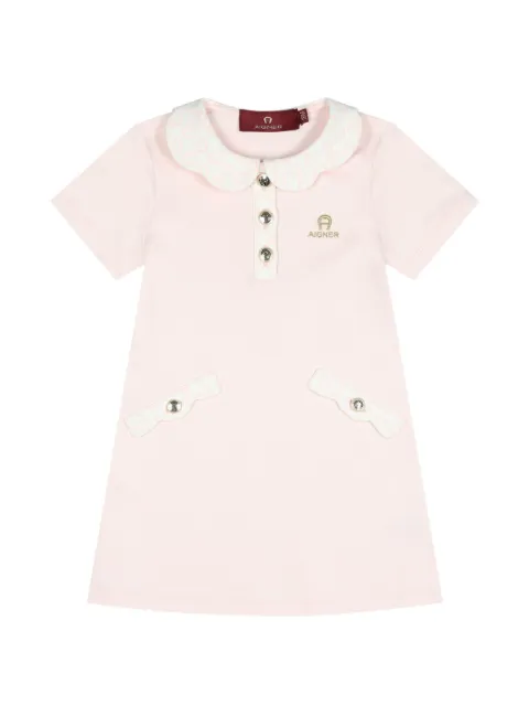 Aigner Kids vestido con cuello festoneado y logo bordado