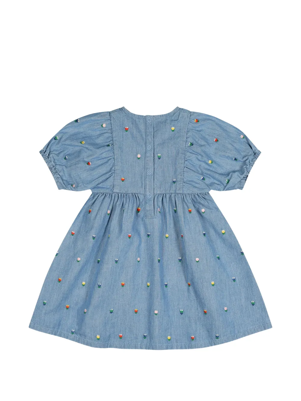 Stella McCartney Kids Jurk met pofmouwen en borduurwerk Blauw