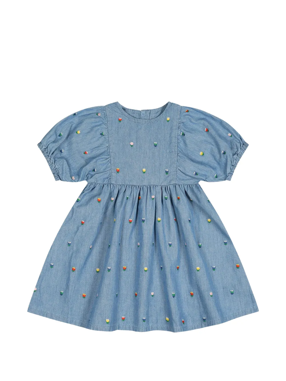 Stella McCartney Kids embroidered puff-sleeve dress - Blu