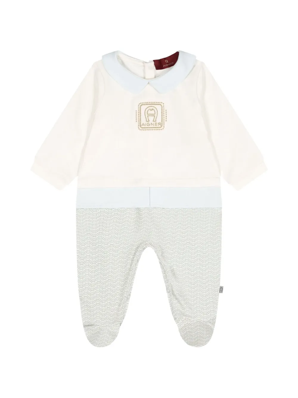 Aigner Kids logo-embroidered patterned sleepsuit Beige