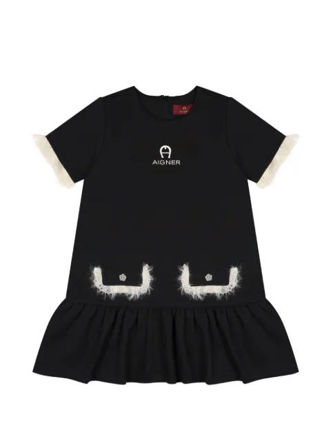 Aigner Kids faux-fur trim ruffled dress