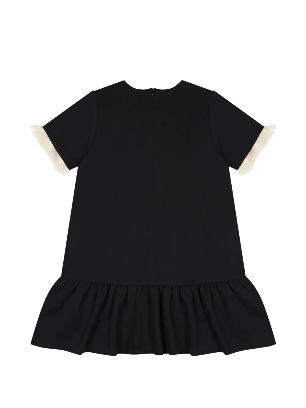 Aigner Kids faux-fur trim ruffled dress Zwart