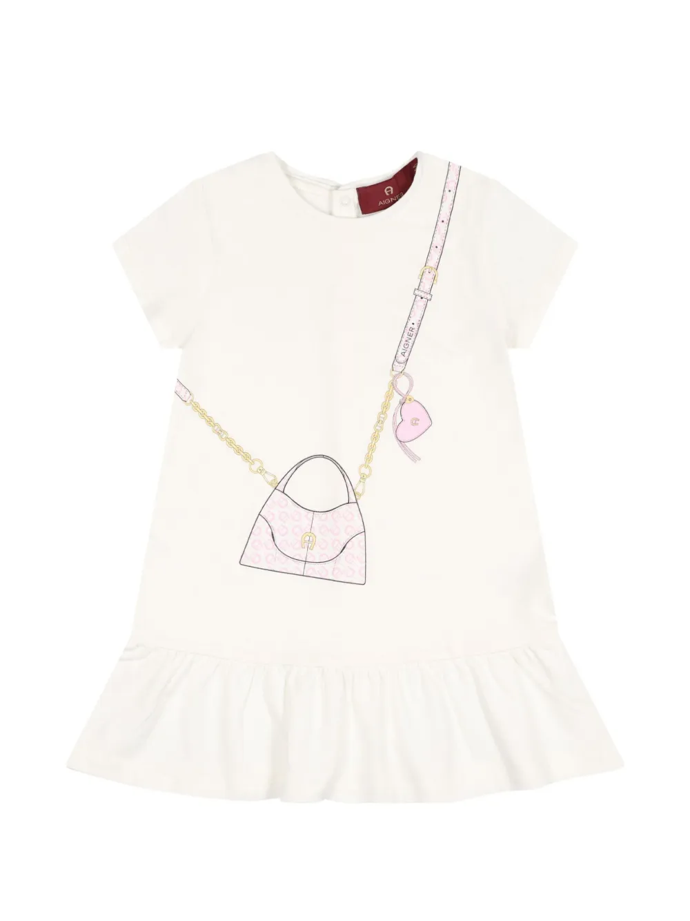 Aigner Kids handbag-print ruffled dress Wit