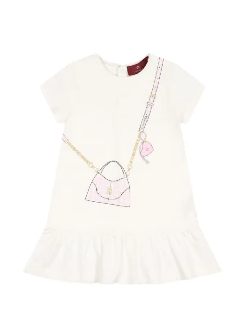 Aigner Kids vestido con volantes y bolso de mano estampado